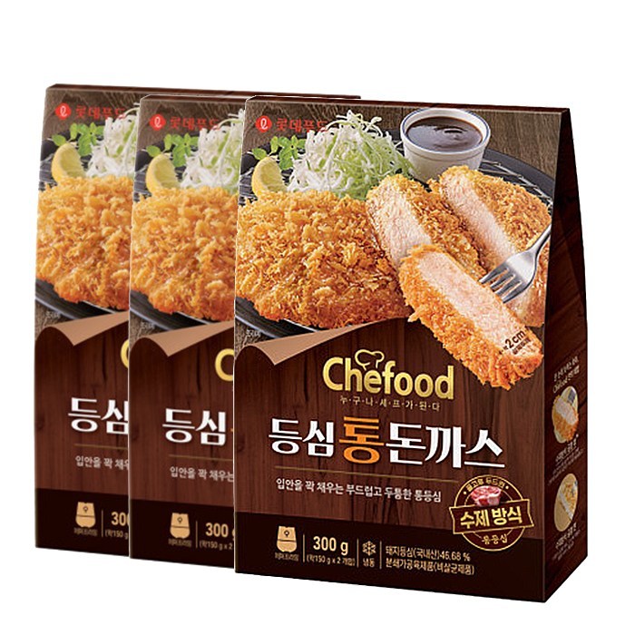 롯데 쉐푸드 도톰 등심통돈까스300g(약2cm 두께) 국내산 통등심 수제방식 통돈까스, 3개 대표 이미지 - 통등심 돈까스 추천