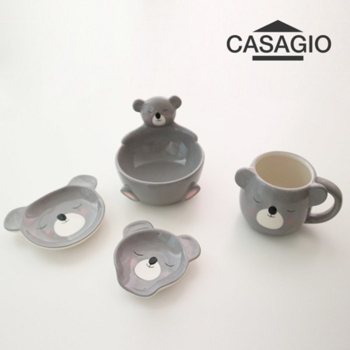 까사지오 동물캐릭터 1인 식기세트 4p, 화이트, 머그컵 + 볼 + 접시 대 + 소 대표 이미지 - 자취 그릇 추천