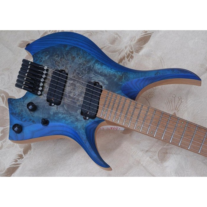 2020 New Fanned frets 7 Strings Headless Electric Guitar Blue Eye Poplar 5-ply Roasted Maple Neck 인체, 37 인치 대표 이미지 - 헤드리스 기타 추천