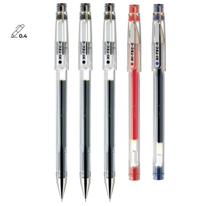 PILOT 하이테크-C 0.4mm 5개 파일롯트 HI-TEC-C 젤 잉크 볼펜, 혼합5개(블랙3레드1블루1) 대표 이미지 - 하이테크 추천