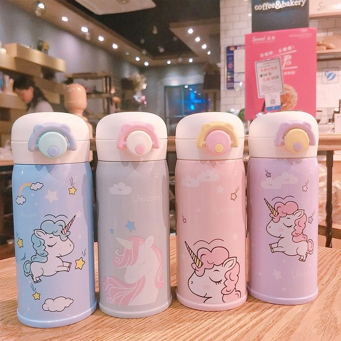 CTT 품질 보증 유니콘 스테인레스 보틀 보온병 350ml 500ml 여행 찻잔 차 커피 보온병 워터 컵|진공 병, 퍼플350 대표 이미지 - 스텐 물병 추천