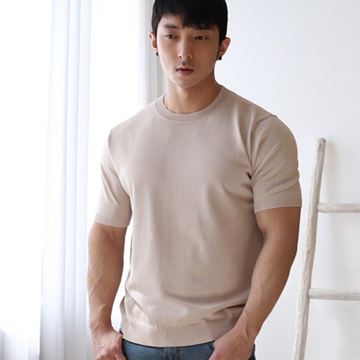 머슬핏 쿨 라운드넥 남자 봄 여름 반팔 니트 티셔츠 12color 대표 이미지 - 남자 여름 니트 추천