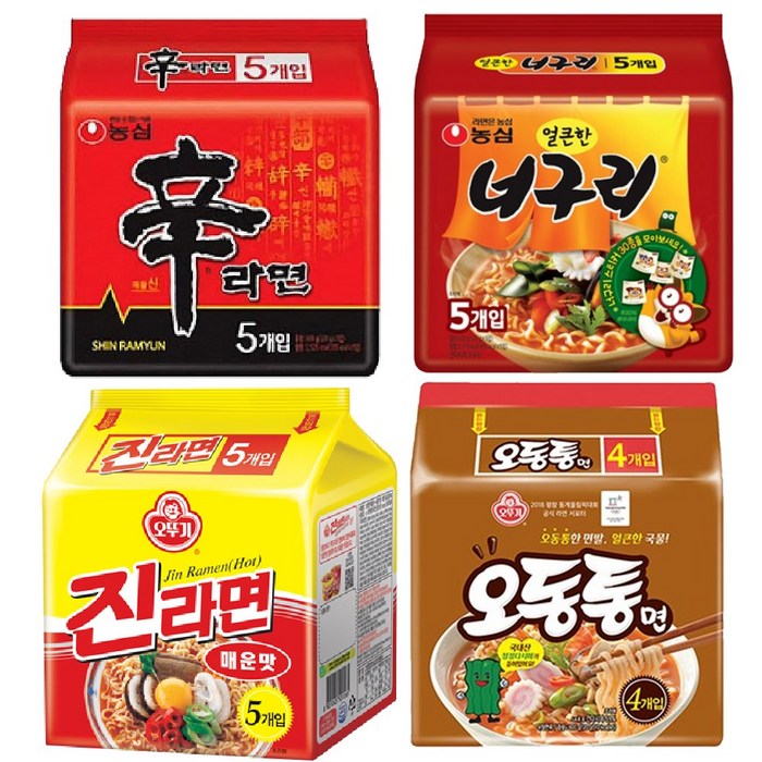 농심 신라면5p+너구리5p+진라면매운맛5p+오동통면4p, 1세트 대표 이미지 - 농심 라면 추천