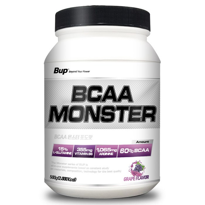 BUP BCAA몬스터 포도맛 류신 아미노산 헬스보충제 BCAA, 500g, 1개 대표 이미지 - 헬스 부스터 추천