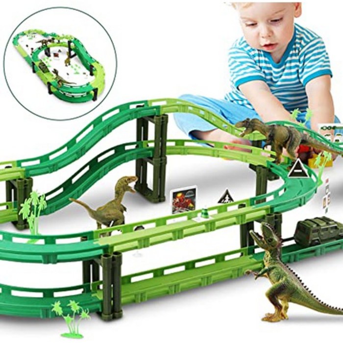 브랜드 : WOSTOO WOSTOO Dinosaur Tracks Toy Set Car Race Track Train Tracks Set With 1 Car And 3 Din, 원 컬러_한 사이즈