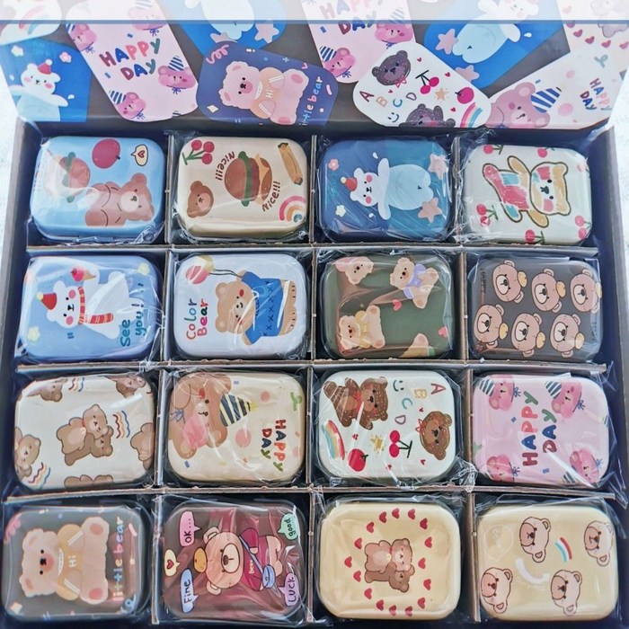 미니사각틴 3개묶음 틴케이스 소품정리함 립밤 용기 미니 베어 사각 휴대용 DWD72301