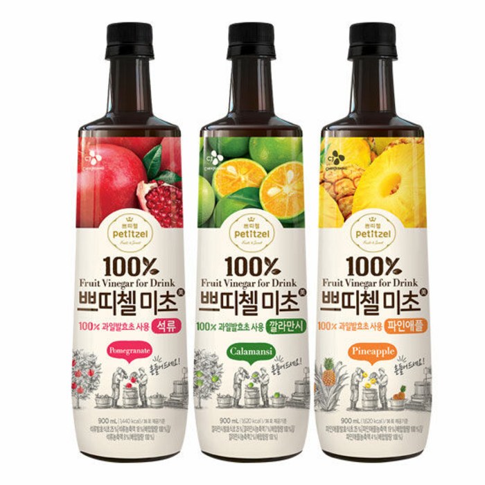 CJ 쁘띠첼 미초 깔라만시 석류 파인애플 각1병 900ml 총3병 대표 이미지 - 쁘띠첼 추천