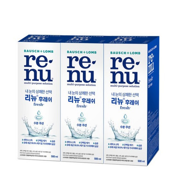 바슈롬 리뉴 후레쉬, 3개, 500ml 대표 이미지 - 렌즈 세척액 추천