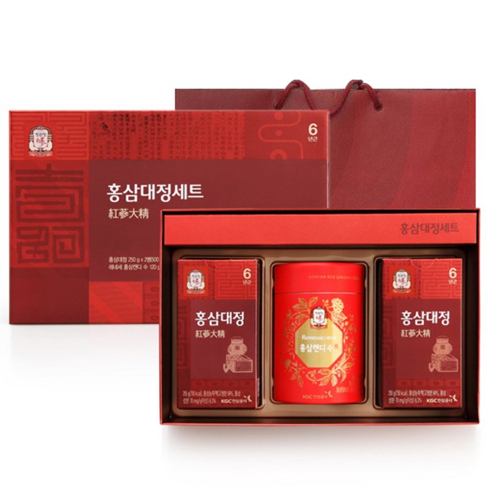 정관장 홍삼대정 선물세트 250g 2병 + 홍삼캔디120g + 쇼핑백, 1개 대표 이미지 - 임영웅 구전녹용 추천