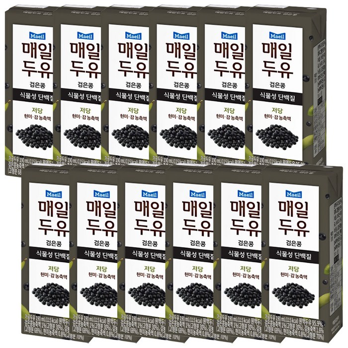 [Maeil] 매일두유 검은콩 식물성 단백질 저당 검은콩두유로 건강하세요!, 12개, 190ml 대표 이미지 - 저당 두유 추천