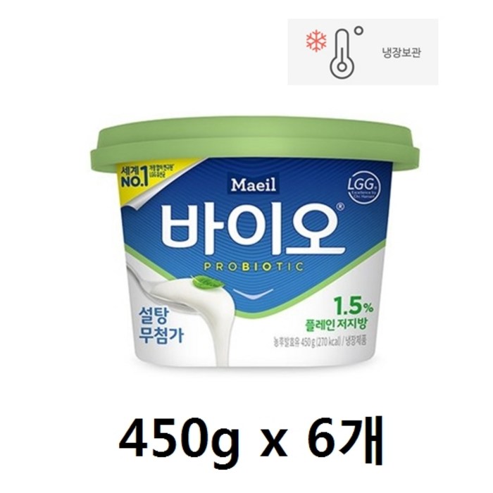 매일유업 바이오 플레인 요거트 저지방 450gX6개(개당270kcal), 6개, 450g 대표 이미지 - 저지방 요거트 추천