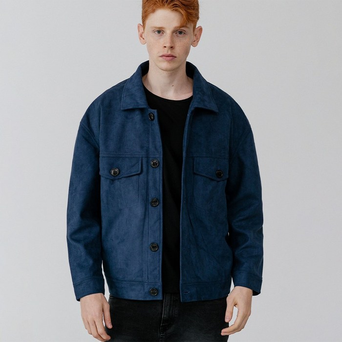 V2 [UNISEX] Suede big button jacket_blue 대표 이미지 - 남자 스웨이드자켓 추천