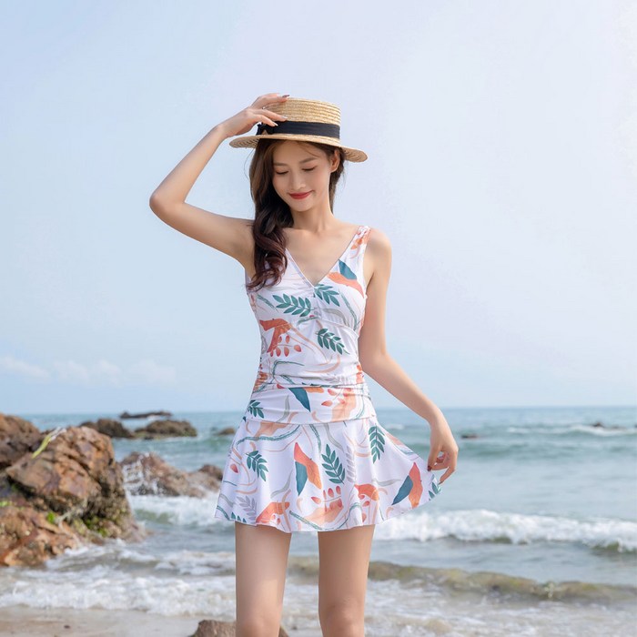 퓨어디아 하와이 휴양지 수용복 체형커버 원피스 비키니 흰색 수영복 대표 이미지 - 꽃무늬 수영복 추천
