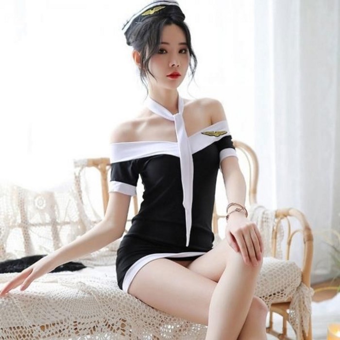 A 발리 스튜어디스 블랙 승무원 유니폼 코스튬 코스프레 이벤트룩 이벤트의상 대표 이미지 - 승무원 룩북 추천