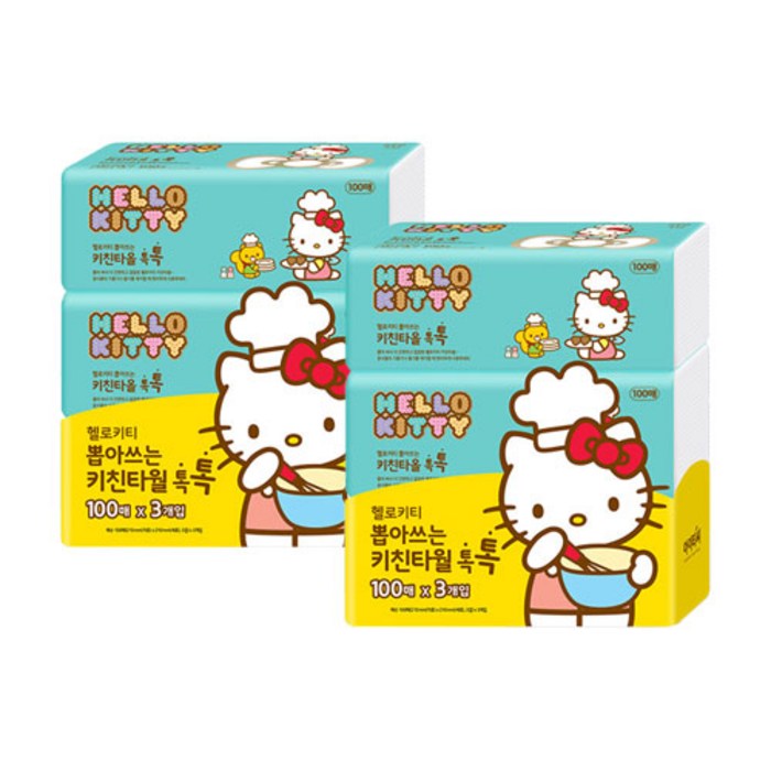 헬로키티 뽑아쓰는 천연펄프 키친타올 톡톡 100매, 6개 대표 이미지 - 뽀삐뽀 추천