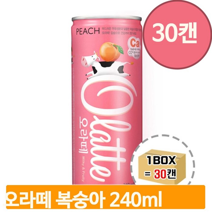 과일 라떼 캔음료 240mlx30캔 복숭아 후식 피치 매점 편의점 탕비실 대용량 대표 이미지 - 후식 음료 추천