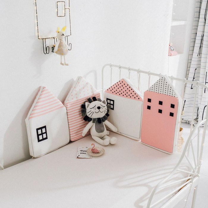 끌라로 침대가드 하우스 범퍼쿠션 4개세트, 핑크벨벳4P세트HV4PK