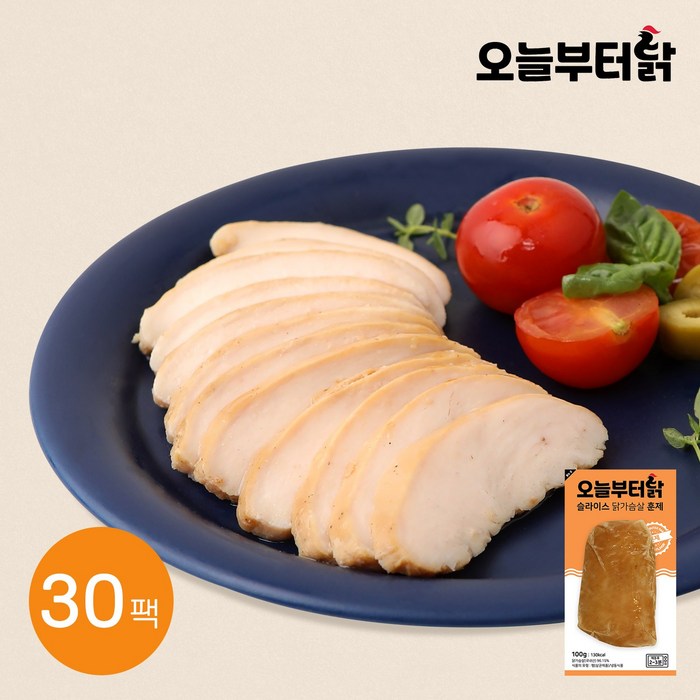 [오늘부터닭] 닭가슴살 슬라이스 훈제 100g 30팩, 단품 대표 이미지 - 닭가슴살 슬라이스 추천