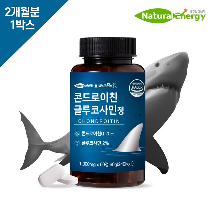 웰핏 콘드로이친 글루코사민정 1000mg, 2개월분(60캡슐) 대표 이미지 - 골다공증 영양제 추천