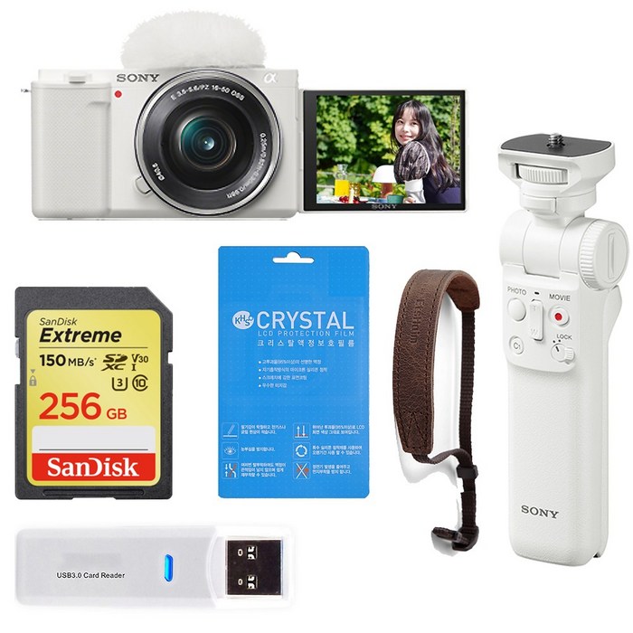 ZV-E10L 16-50mm 렌즈 + GP-VPT2BT 슈팅그립+ SANEX-256GB +리더기+스트랩+액정필름 소니 공식대리점 홍익AV, 화이트 대표 이미지 - GP-VPT2BT 추천