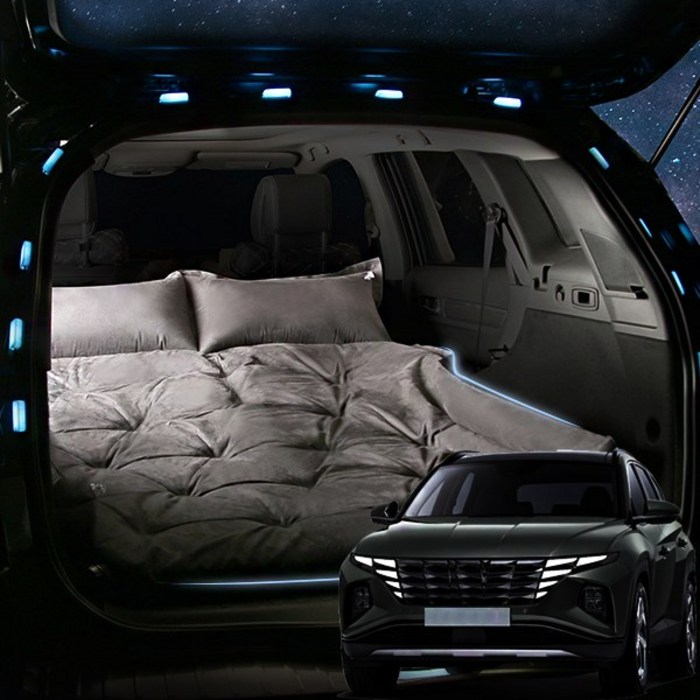 SUNCARMAT 투싼 NX4 스웨이드 에어매트 트렁크 바닥 매트 자동충전 차량용 차박 캠핑 튜닝, 2인용, 블랙, 현대 대표 이미지 - 투싼 NX4 차량용품 추천