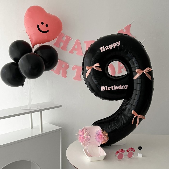하피블리 레터링 가랜드 블랙 숫자풍선 생일 파티 용품 세트, 핑크