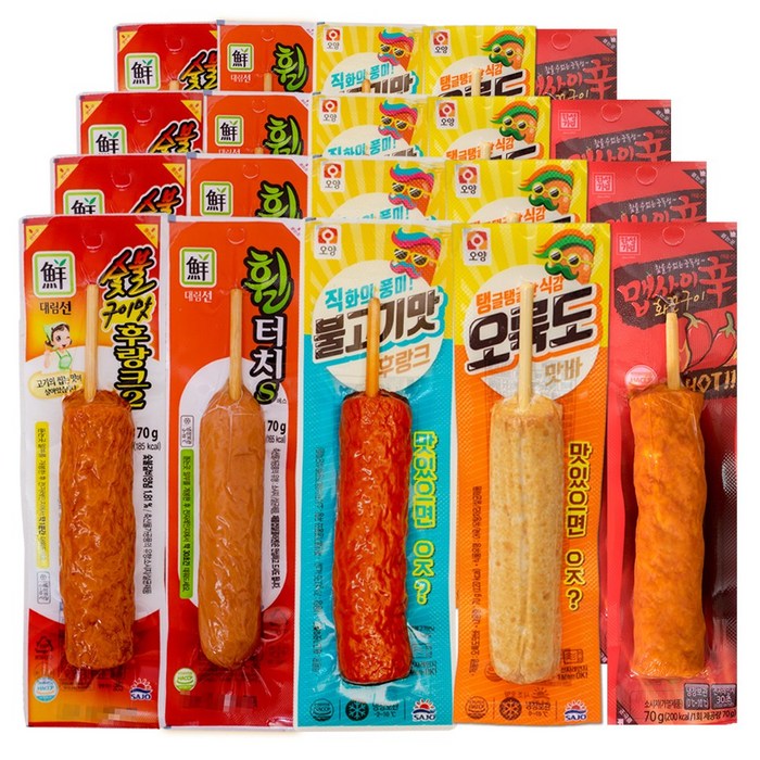 [푸드원스토어] 불고기4+어묵바4+휠터치4+매콤4+숯불후랑크4 사조 핫바, 70g, 20개 대표 이미지 - 어묵바 추천