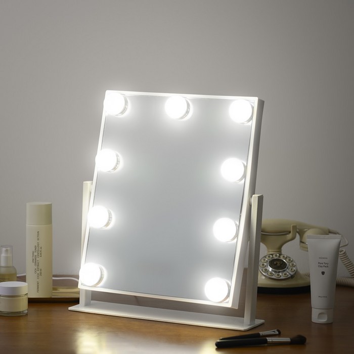 나쥬랑 메이크업 거울 LED 무선 조명 화장 거울, 화이트