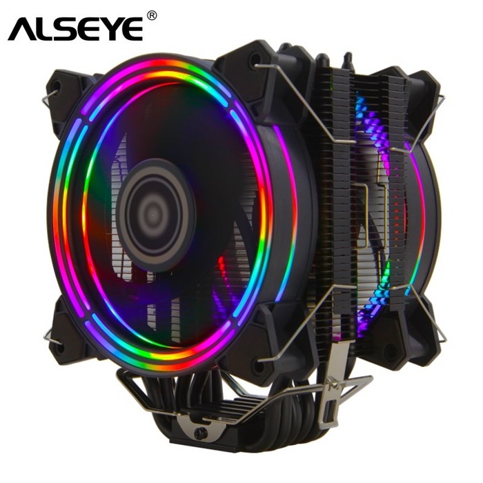 ALSEYE H120D CPU 쿨러 RGB 팬 120mm PWM 4 핀 6 히트 파이프 쿨러 LGA 775 115x 1366 2011 1200 AM2 AM3 AM4 지원 X99, 협력사 대표 이미지 - 수랭 쿨러 추천