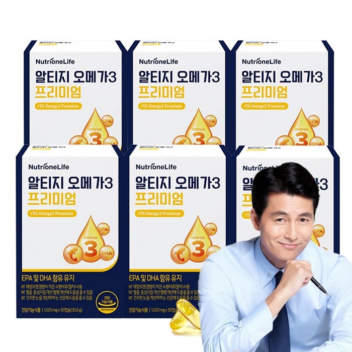 뉴트리원 알티지 오메가3 프리미엄 혈행건강 혈액순환 눈 건강 정우성 rTG EPA DHA, 6box(6개월분), 30캡슐 대표 이미지 - 종근당 프로메가 추천