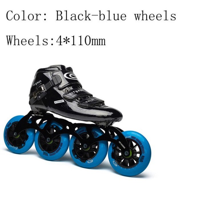 Cityrun 속도 벌컨 인라인 스케이트 크기 30-44 탄소 섬유 전문 경쟁 4*90/100/110mm 바퀴 레이싱 스케이트, 01 Black-blue 4-110mm_03 37