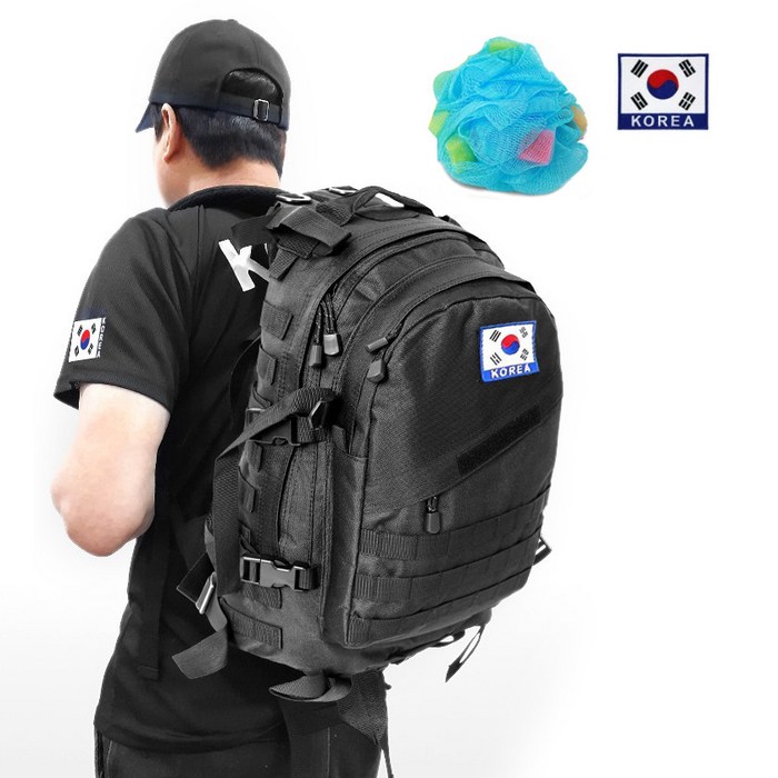 어택존 3D 밀리터리 백팩 3 45L 검정 군인 배낭 가방 (태극기 약장 + 고급 샤워볼) 대표 이미지 - 군인 가방 추천