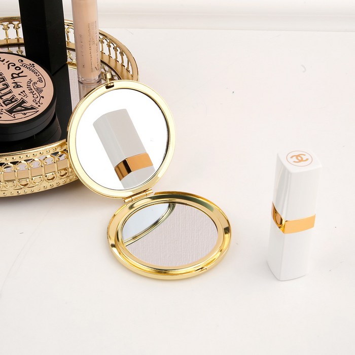일호장신구 메탈 원형 손거울 접이식 양면거울 확대경 휴대용 거울, 골드, 1개