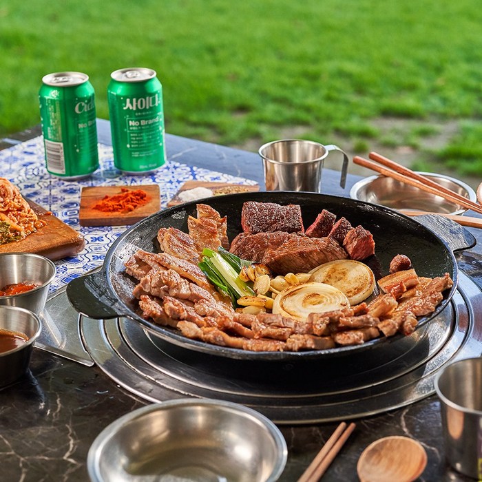 돌부심 무쇠 솥뚜껑불판 무쇠그리들 솥뚜껑삼겹살 캠핑 그리들 야외 바베큐파티 고기불판 차박 전골 볶음 삼겹살불판 명절, 대(40cm)본품+전용가방 대표 이미지 - 바베큐 파티 추천