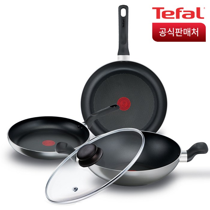 테팔 매트 그레이 프라이팬 세트 4p, 혼합색상, 프라이팬 24cm + 프라애팬 28cm + 볶음팬 28cm + 유리뚜껑 대표 이미지 - 테팔 후라이팬 추천