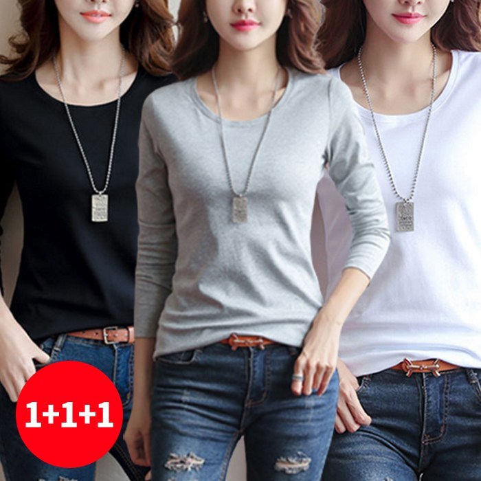 주디앤 여성 스판짱짱 베이직 기본 라운드 긴팔 티셔츠 1+1+1 리빙공감 대표 이미지 - 여자 기본 라운드티 추천
