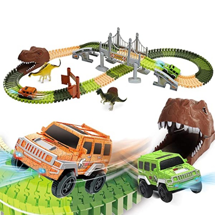 EagleStone Dinosaur Toys Race Track Set 194 PCS for Kids Flexible Train Tracks with 2 Dinosaurs Fig
