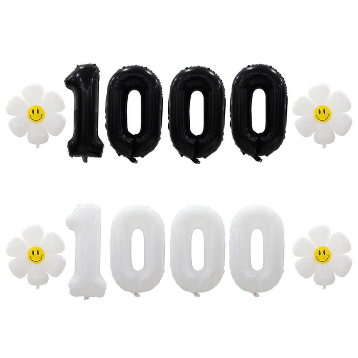 해피쏘굿 1000일 데이지 풍선세트, 화이트숫자세트, 1세트 해피쏘굿 1000일 데이지 풍선세트, 화이트숫자세트, 1세트