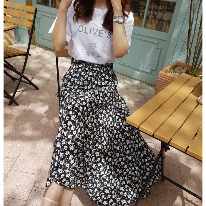 상상그이상 여성용 A라인 잔꽃 플라워 밴딩 롱 스커트 대표 이미지 - 롱치마 추천