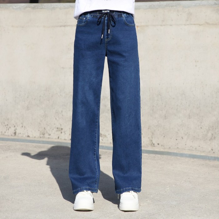 동대문스타일 여자 청바지 노멀워싱 통일자 스판 밴딩 봄 가을 여성 세미 와이드 데님 팬츠