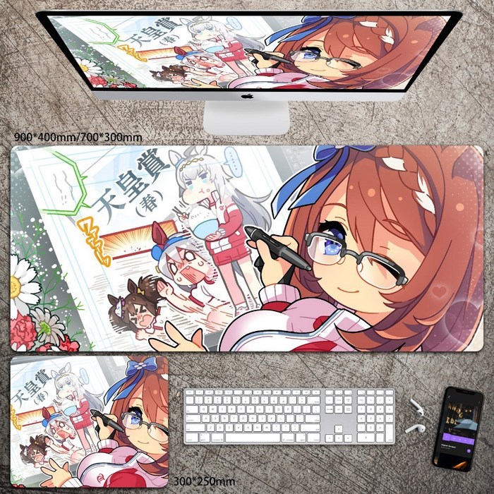 우마무스메 대형 마우스 장패드 긴 빅사이즈 키보드 책상 데스크 패드, 700x300mm + 3mm개, AS 대표 이미지 - 우마무스메 장패드 추천