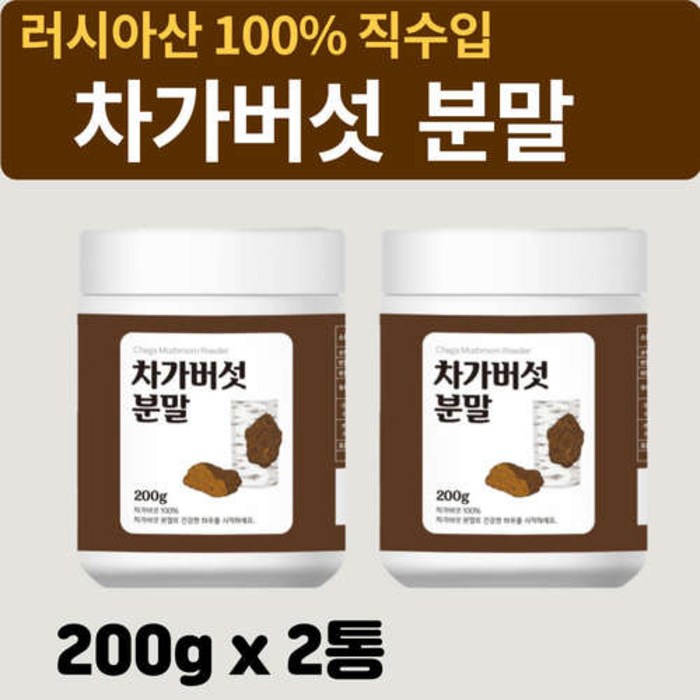 러시아산 수입 차가버섯분말 200g 2통 베타글루칸 코로모겐 콤플렉스 대표 이미지 - 러시아 차가버섯 분말 추천