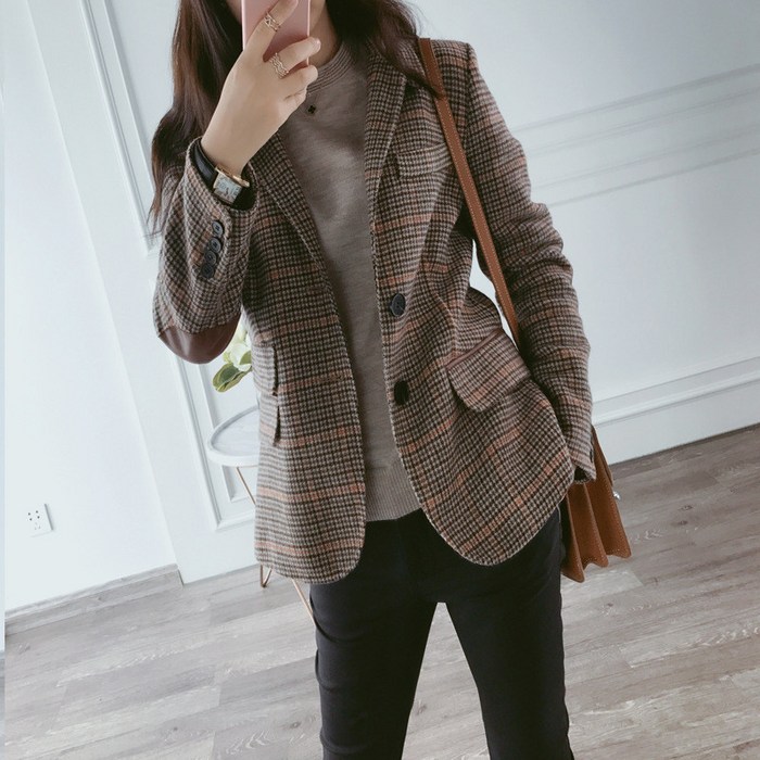 DFMEI 봄여름 신상품 패션 여성복류 Casual suit여성의 격자 무늬 정장 재킷 새로운 봄 스타일 영국 스타일 모직 두꺼운 캐주얼 정장 대표 이미지 - 봄여름 바람막이 추천