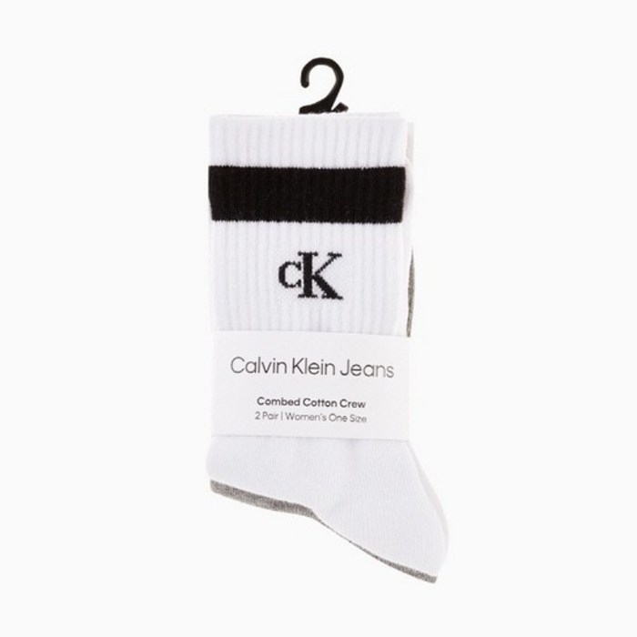 CK12647 963 화이트그레이 애틀레틱 크루 중목 양말(2Pairs) 대표 이미지 - 캘빈클라인 양말 추천