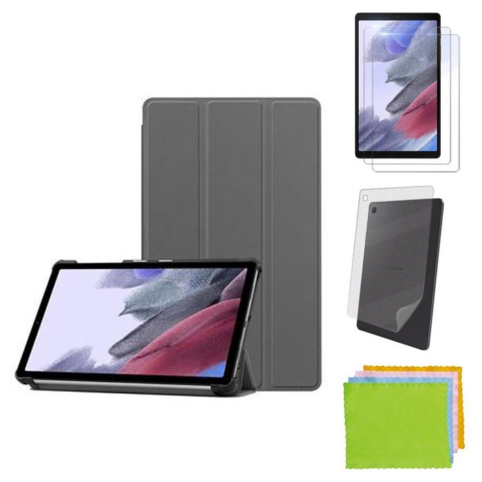 강화유리필름2장+후면쉴드 갤럭시탭A7 라이트 8.7 북커버 케이스 SM-T220 T220N T225 T225N Lite 삼성 케이스나라, 그레이+강화유리2장+후면쉴드 대표 이미지 - 갤럭시탭 A7 케이스 추천