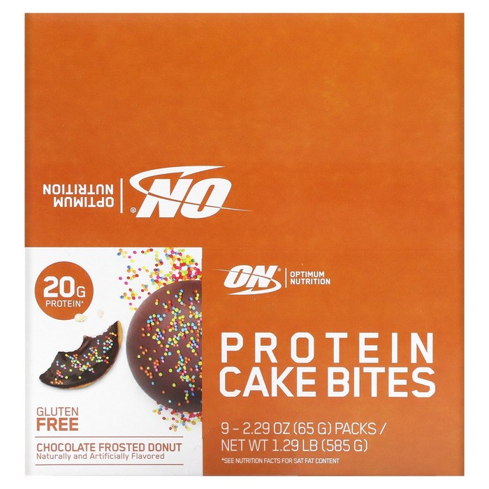 Optimum Nutrition 프로틴 케이크 바이트 초콜릿을 얹은 도넛 바 9개입 각 65g(2.29oz) 대표 이미지 - 프로틴 도넛 추천