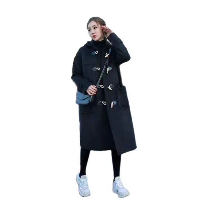 
떡볶이 코트, 여자 하프 모직 코트, 후드 코트, 겨울 아우터, 스타일리시 디자인