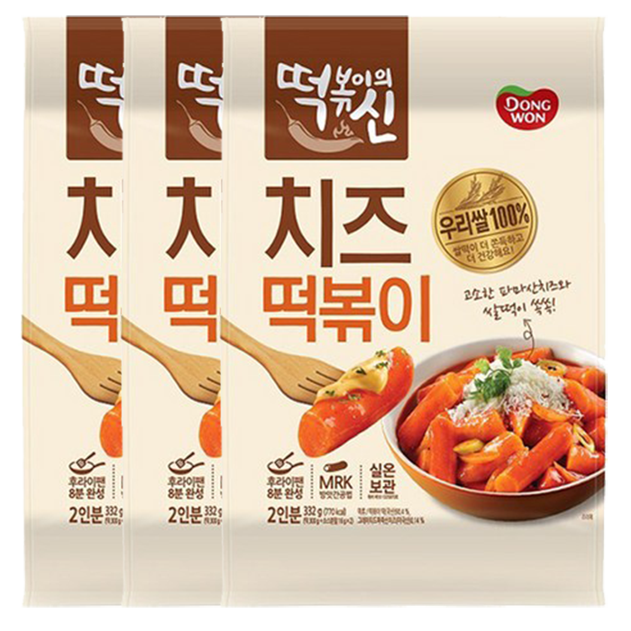 동원 떡볶이의신 치즈 떡볶이 332g 3개, 단품 대표 이미지 - 떡신 추천