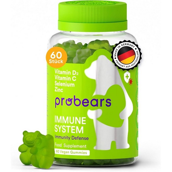 독일 Probears® 면역 체계 강화 젤리베어 60개 비건 글루텐 프리 할랄 대표 이미지 - 면역젤리 추천