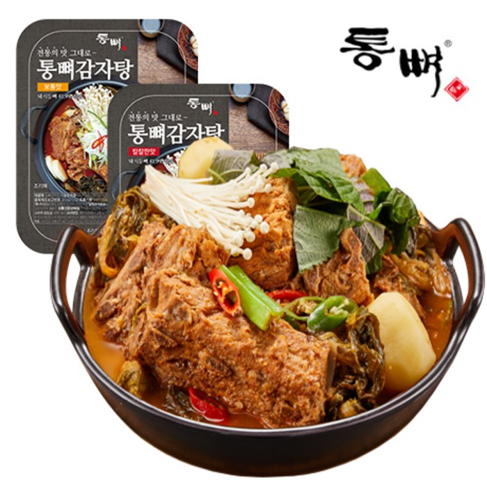 통뼈감자탕 [통뼈감자탕 보통맛2kg+칼칼한맛2kg] 부산 20년 전통의 맛 그대로 감자탕 4팩 (4KG), 4kg 대표 이미지 - 감자탕 맛있는 곳 추천